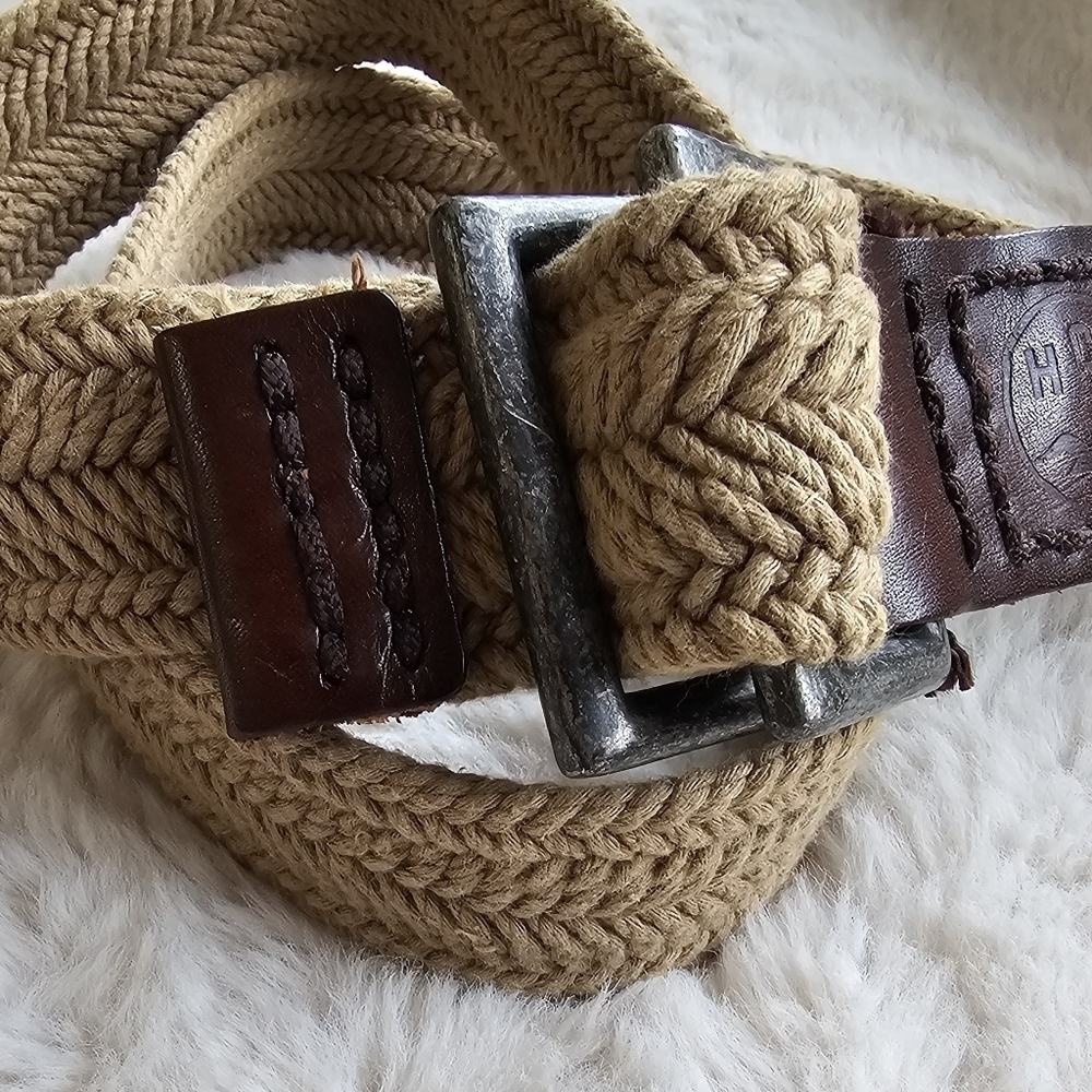 Vintage Hollister  HCO Braided Leather  Canvas Buckle Belt